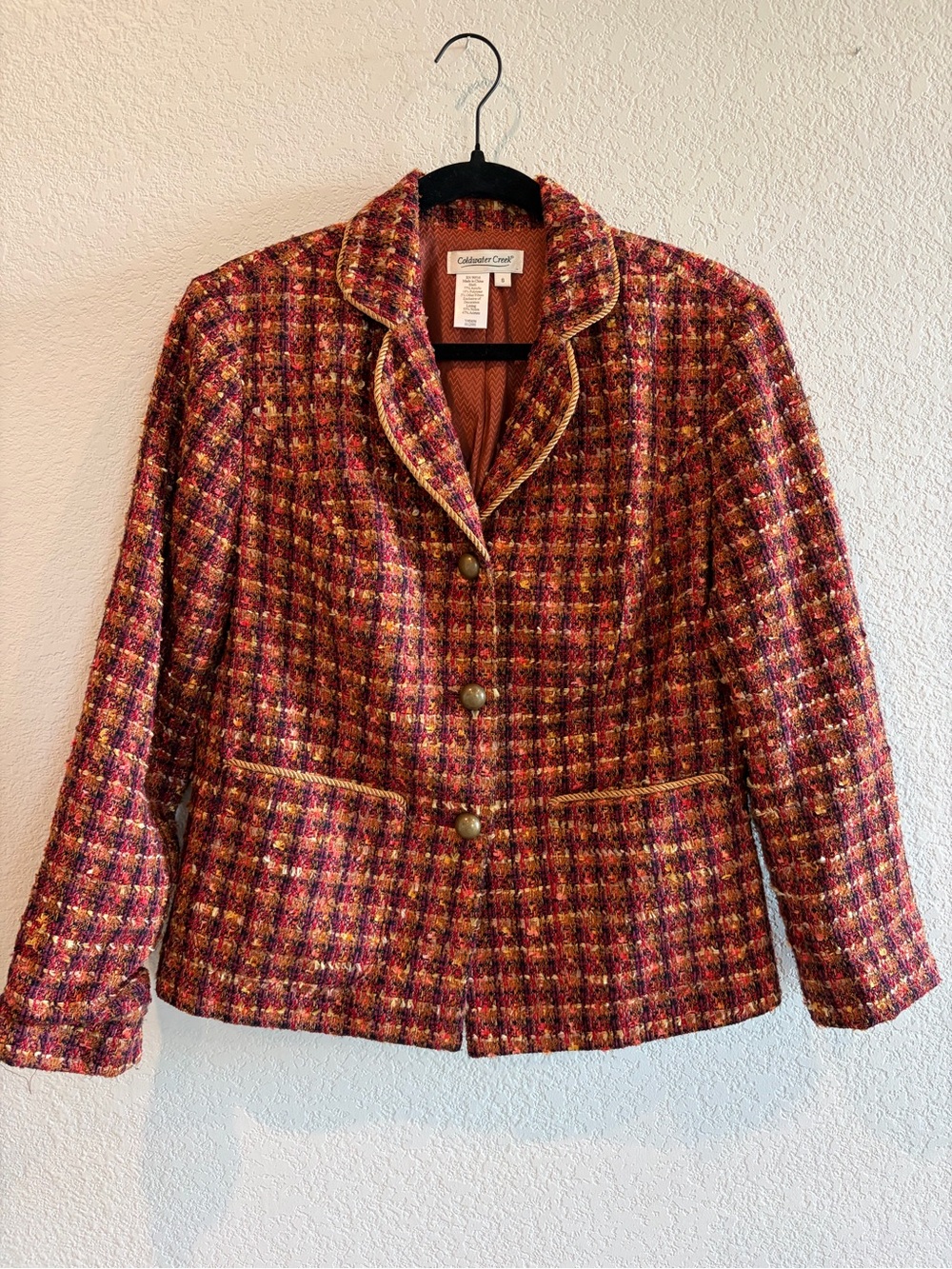 Coldwater Creek Multicolor Tweed Blazer in Red, Pink & Gold